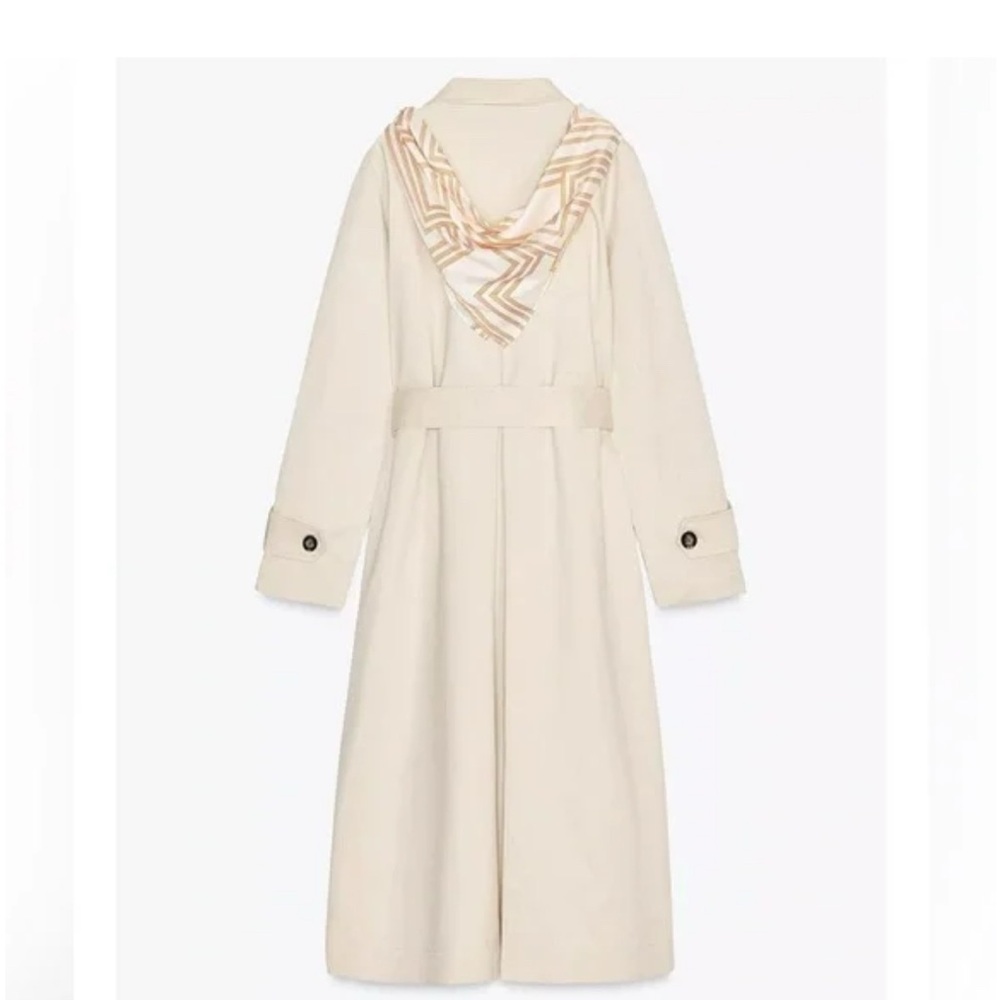 New Zara Tan Scarf Trench Long Coat Jacket Light Beige. Size M - Picture 5 of 8